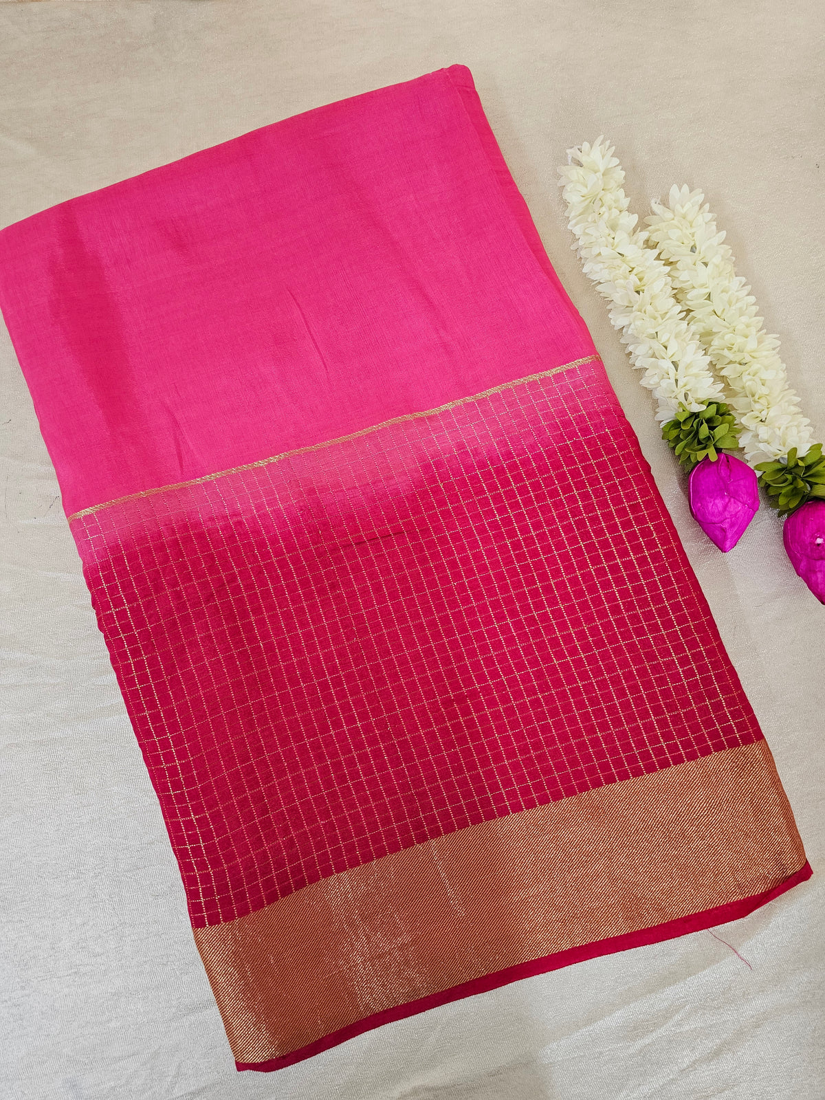 Semi Viscous Crepe Silk Saree - Dark Pink