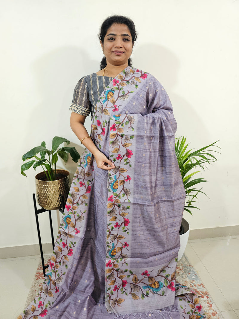 Soft Semi Tussar Weaving Butti with Satin Border - Lavender
