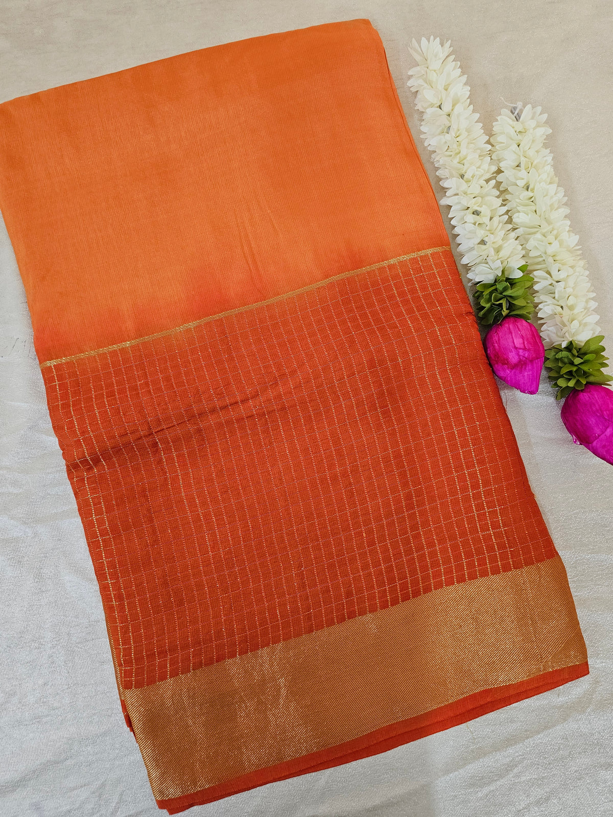 Semi Viscous Crepe Silk Saree - Orange