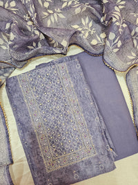 Chanderi with Heavy Neck Unstitched Salwar Suit  -  Purple