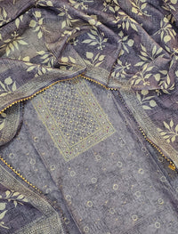 Chanderi with Heavy Neck Unstitched Salwar Suit  -  Purple