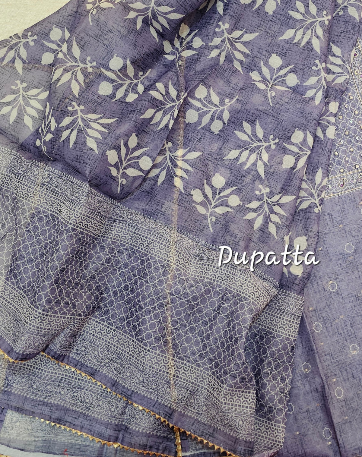 Chanderi with Heavy Neck Unstitched Salwar Suit  -  Purple