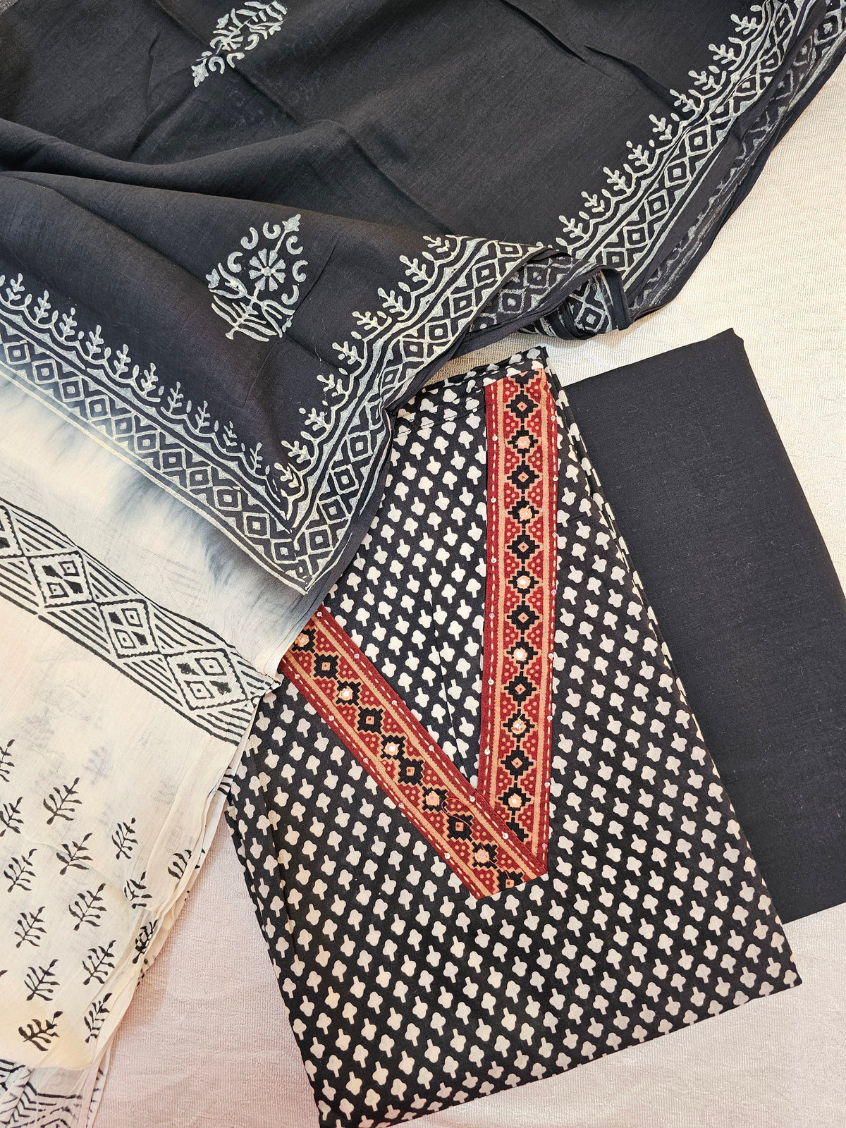 Pure Cotton -  Black with Maroon