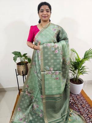 Soft Semi Tussar with Tissue Weaving  - Green