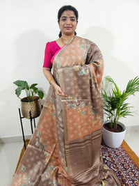 Soft Semi Tussar with Tissue Weaving  -Brown