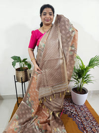 Soft Semi Tussar with Tissue Weaving  -Brown