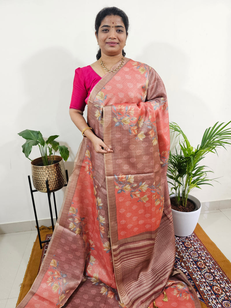 Soft Semi Tussar with Tissue Weaving -  Maroon
