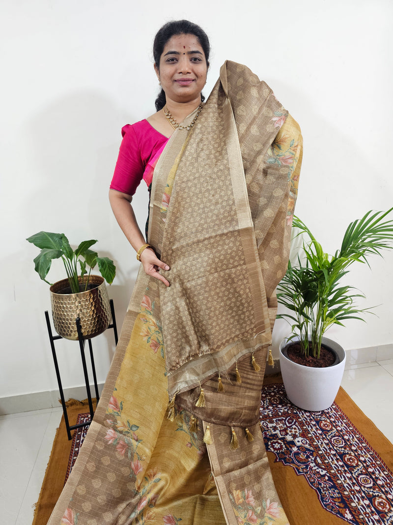 Soft Semi Tussar with Tissue Weaving  - Mustard Yellow