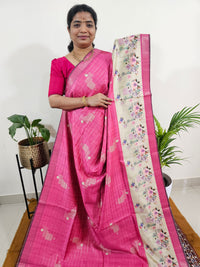 Soft Semi Tussar Weaving with Pichwai Border - Pink