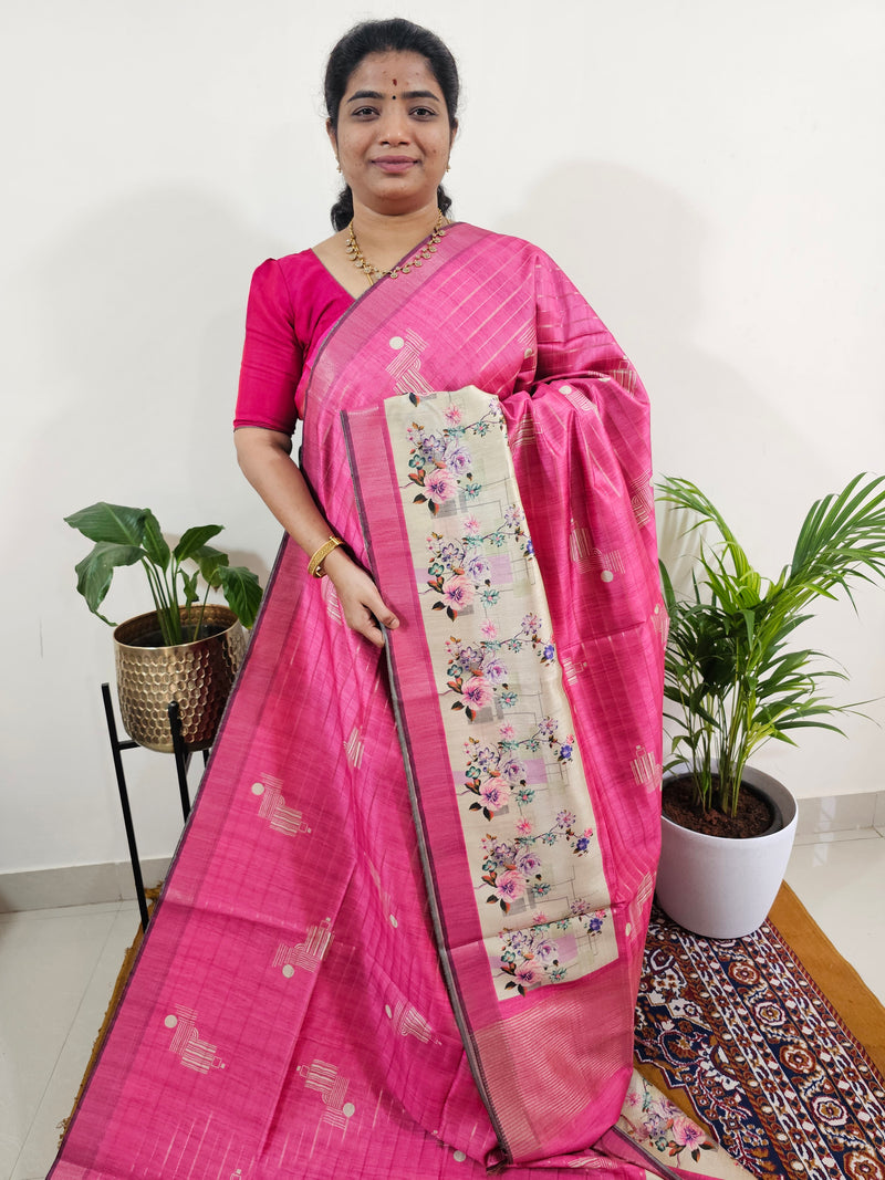 Soft Semi Tussar Weaving with Pichwai Border - Pink
