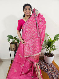 Soft Semi Tussar Weaving with Pichwai Border - Pink