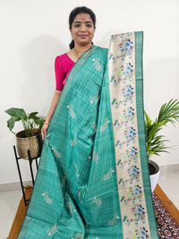 Soft Semi Tussar Weaving with Floral Border - Sea Green