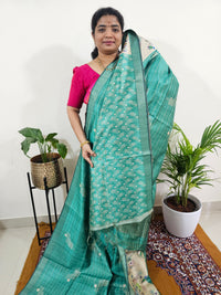 Soft Semi Tussar Weaving with Floral Border - Sea Green