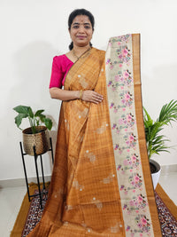 Soft Semi Tussar Weaving with Pichwai Border - Mustard Yellow