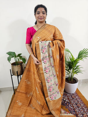 Soft Semi Tussar Weaving with Pichwai Border - Mustard Yellow