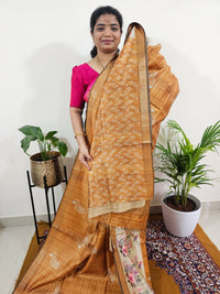 Soft Semi Tussar Weaving with Pichwai Border - Mustard Yellow