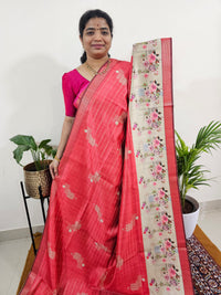 Soft Semi Tussar Weaving with Pichwai Border - Dark Red