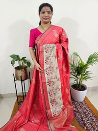 Soft Semi Tussar Weaving with Pichwai Border - Dark Red