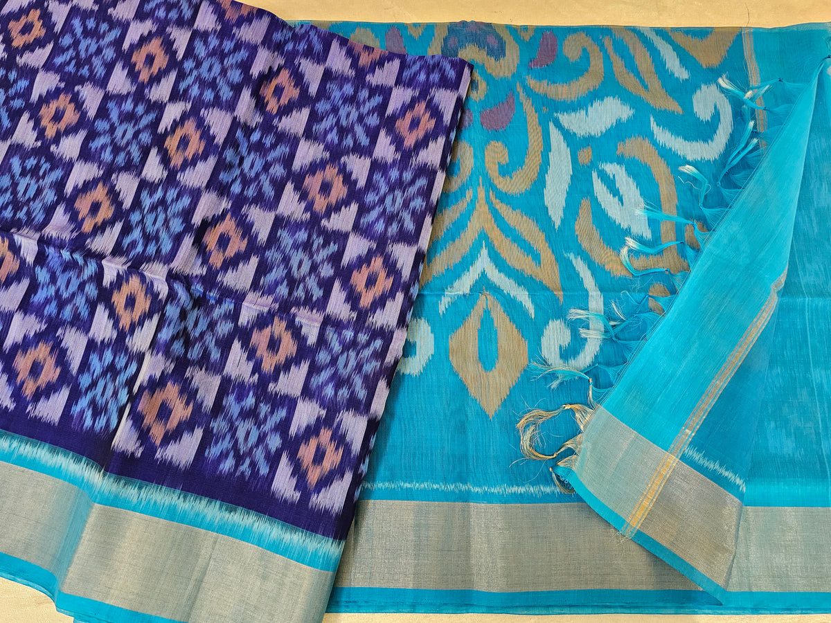 Blue with Blue Pochampally Ikkat Silk Cotton (SICO Pattu)