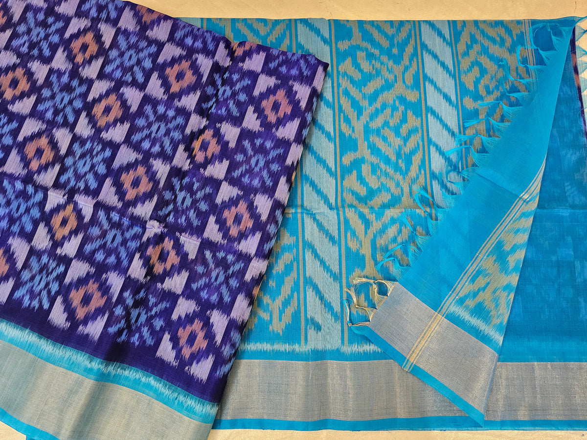 Blue with Blue Pochampally Ikkat Silk Cotton (SICO Pattu)