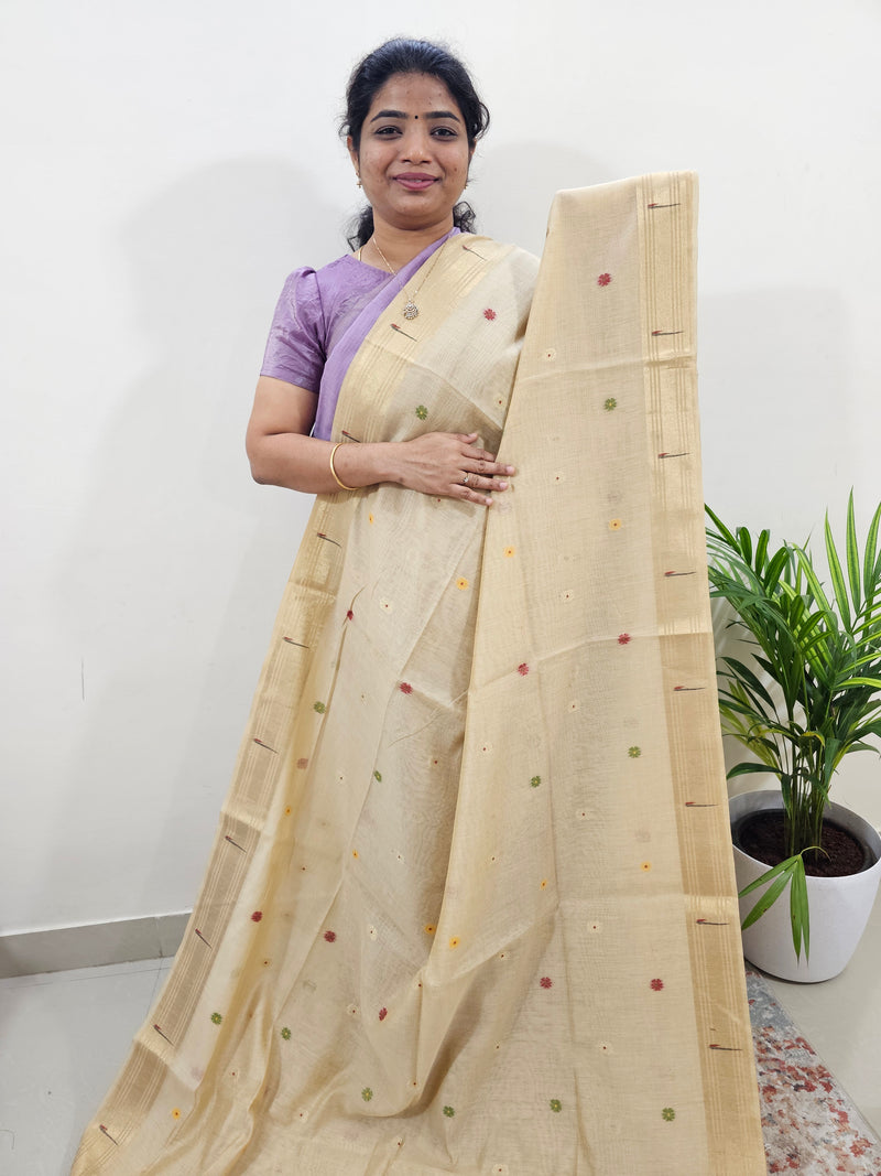 Soft Cotton with Weaving Floral Pattern  - Cream