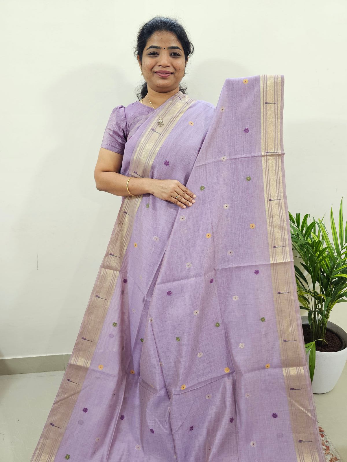Soft Cotton with Weaving Floral Pattern  - Purple