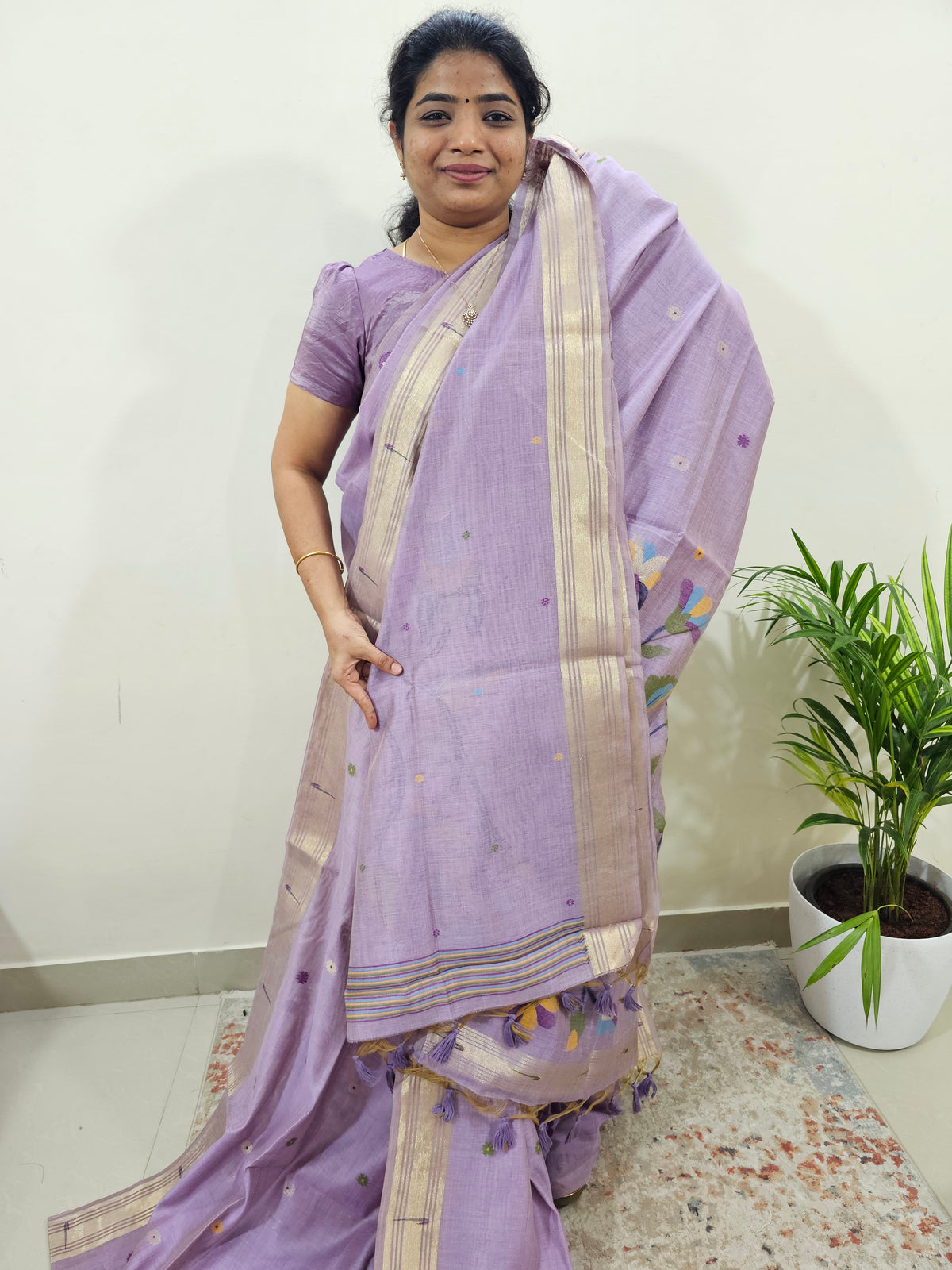 Soft Cotton with Weaving Floral Pattern  - Purple