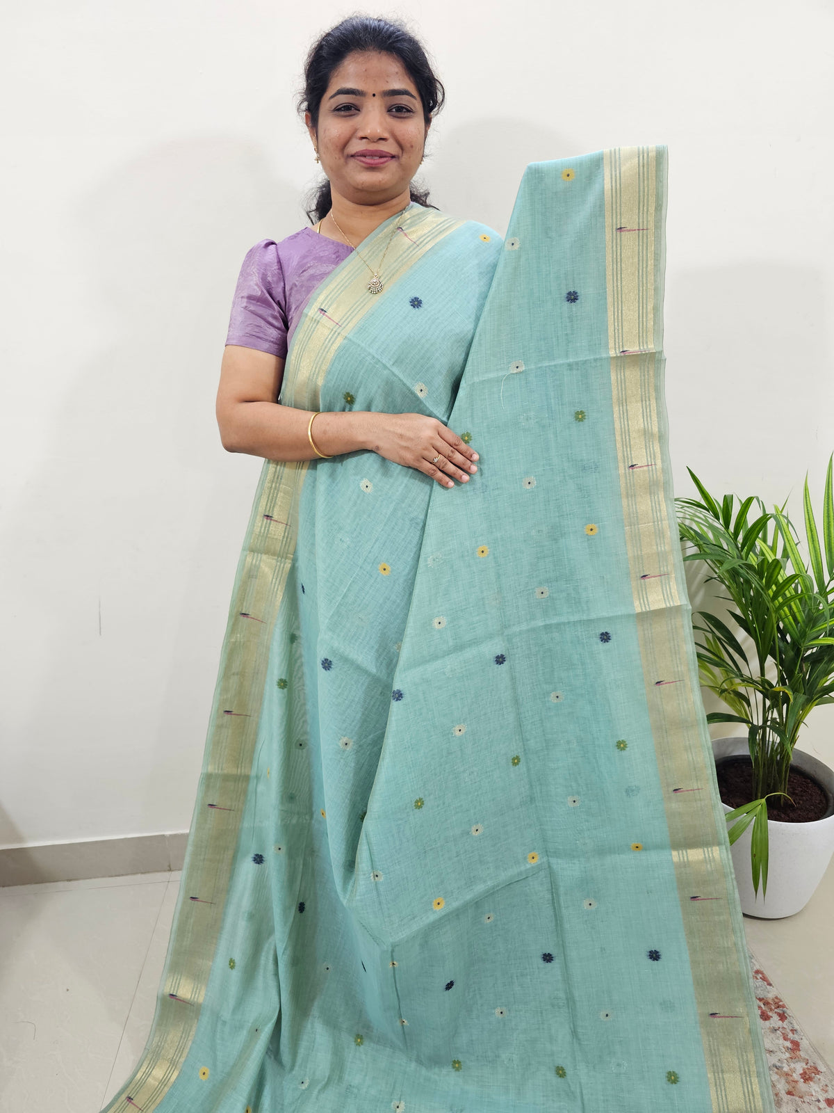 Soft Cotton with Weaving Floral Pattern  - Blue