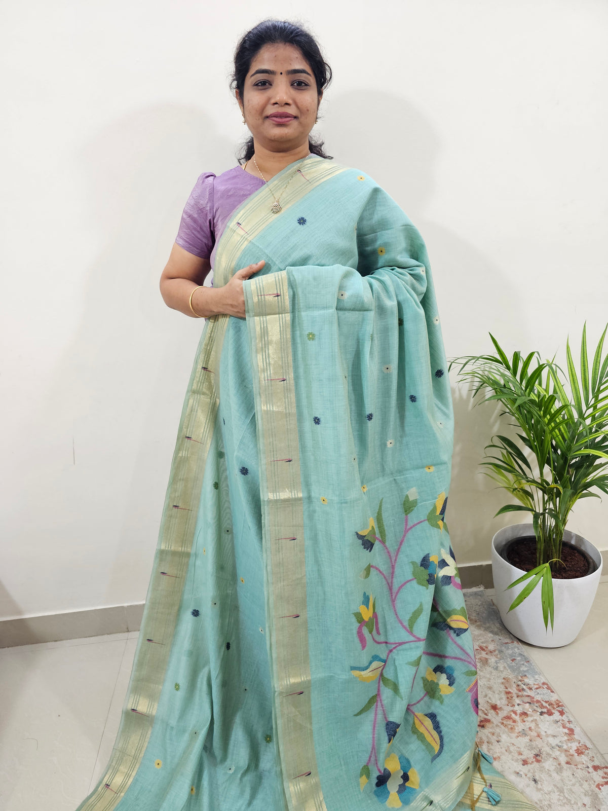 Soft Cotton with Weaving Floral Pattern  - Blue