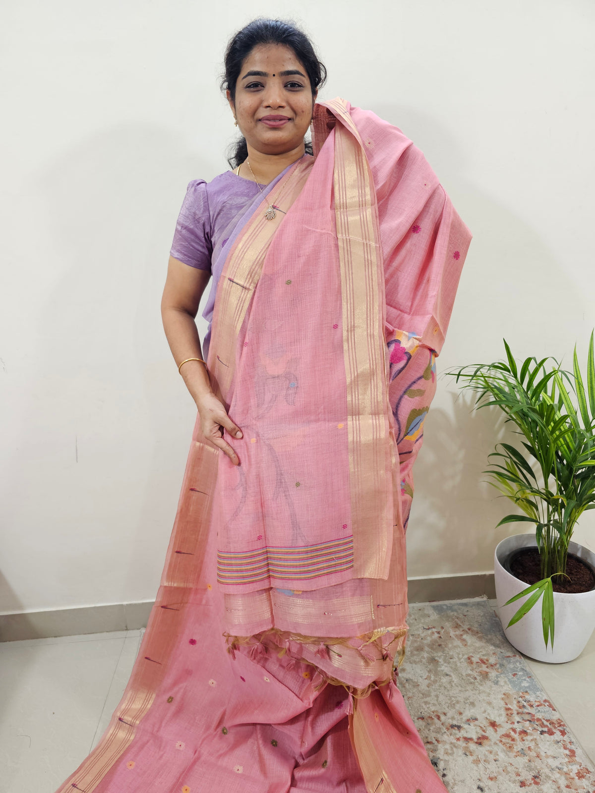 Soft Cotton with Weaving Floral Pattern  - Pink