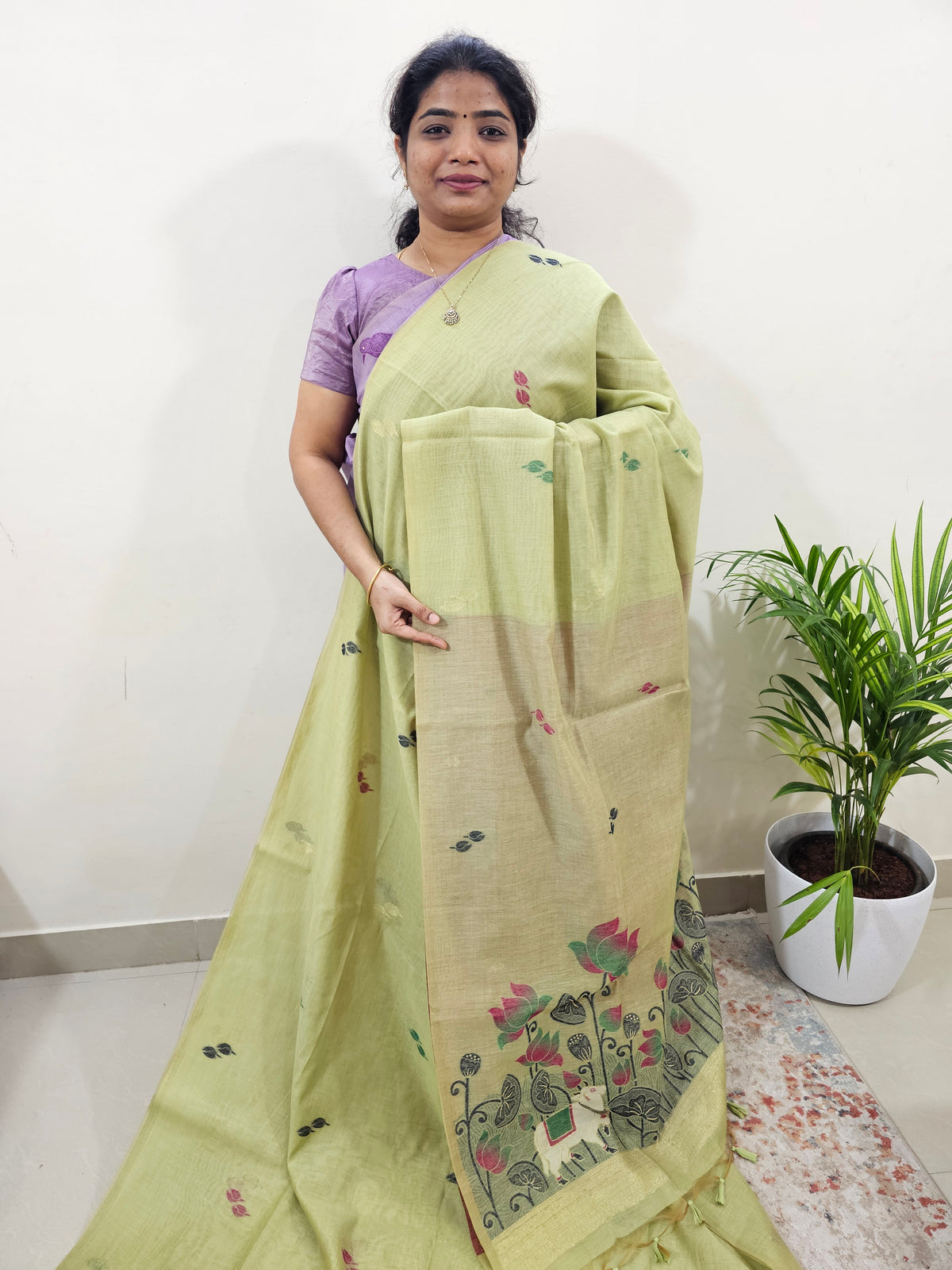 Soft Cotton with Weaving Floral Pattern  - Mint Green