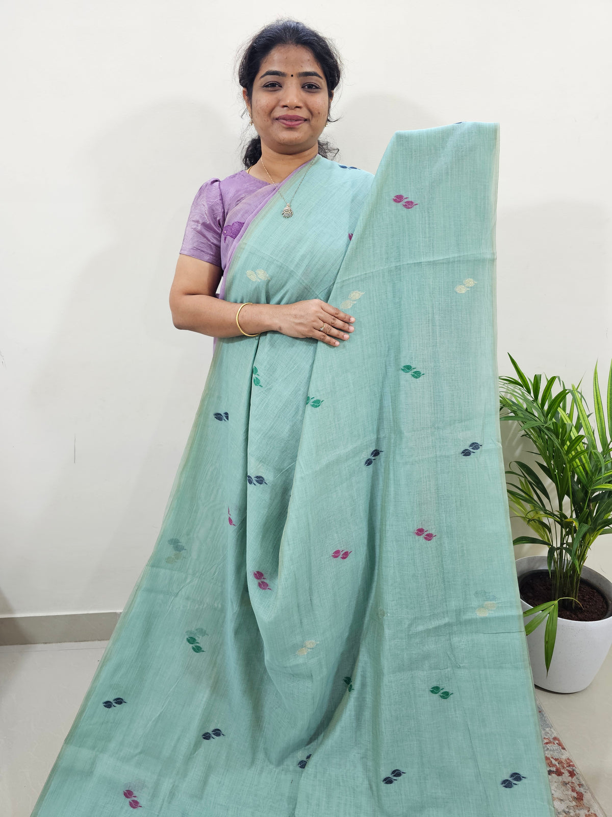 Soft Cotton with Weaving Floral Pattern  - Blue