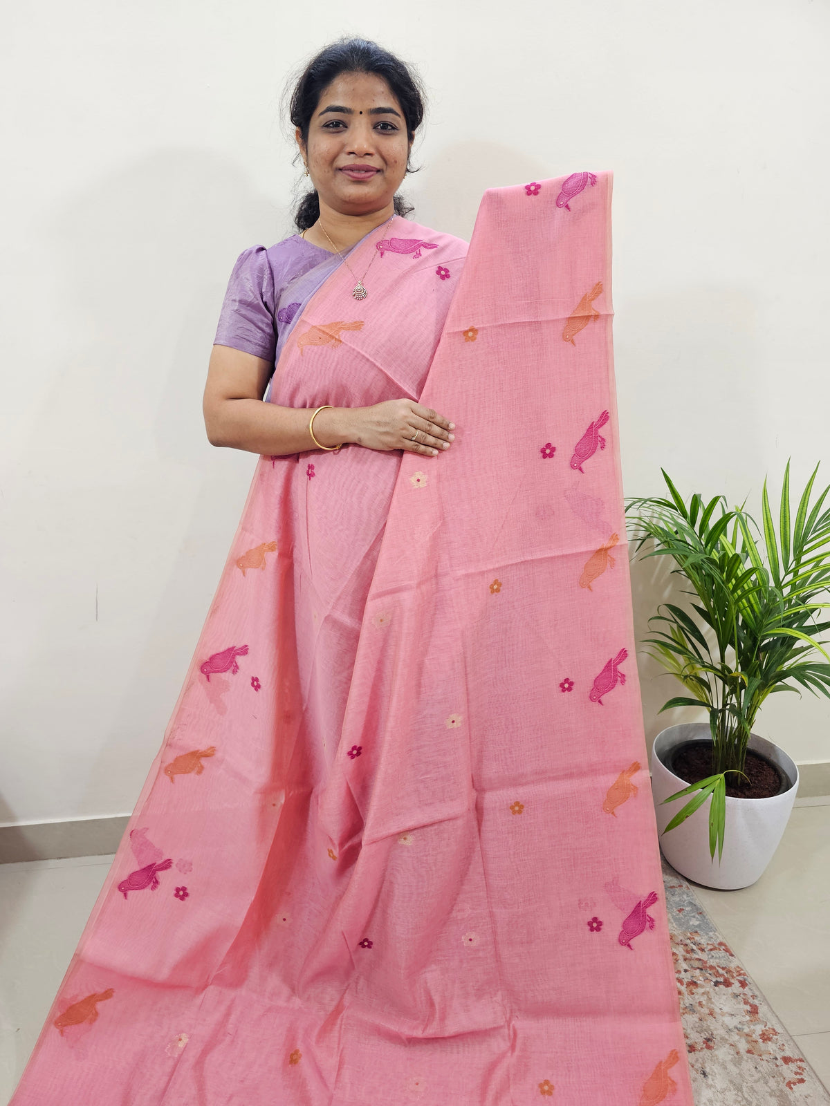 Soft Cotton with Weaving Floral Pattern  - Pink