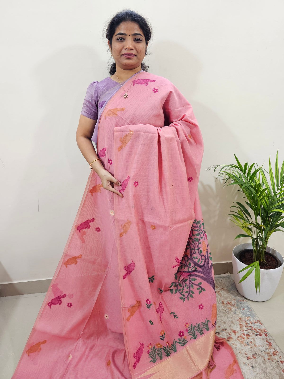 Soft Cotton with Weaving Floral Pattern  - Pink