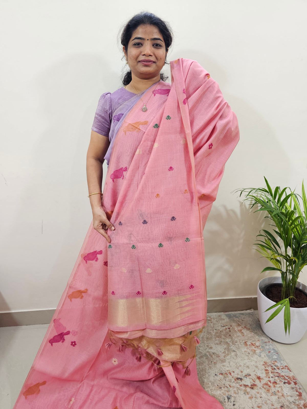 Soft Cotton with Weaving Floral Pattern  - Pink