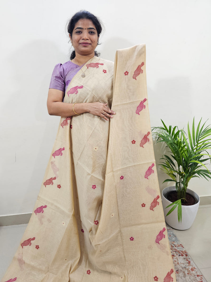 Soft Cotton with Weaving Floral Pattern  - Cream