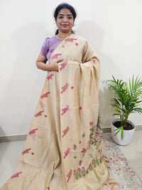 Soft Cotton with Weaving Floral Pattern  - Cream