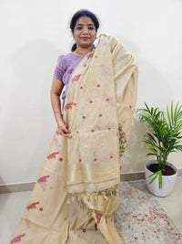 Soft Cotton with Weaving Floral Pattern  - Cream