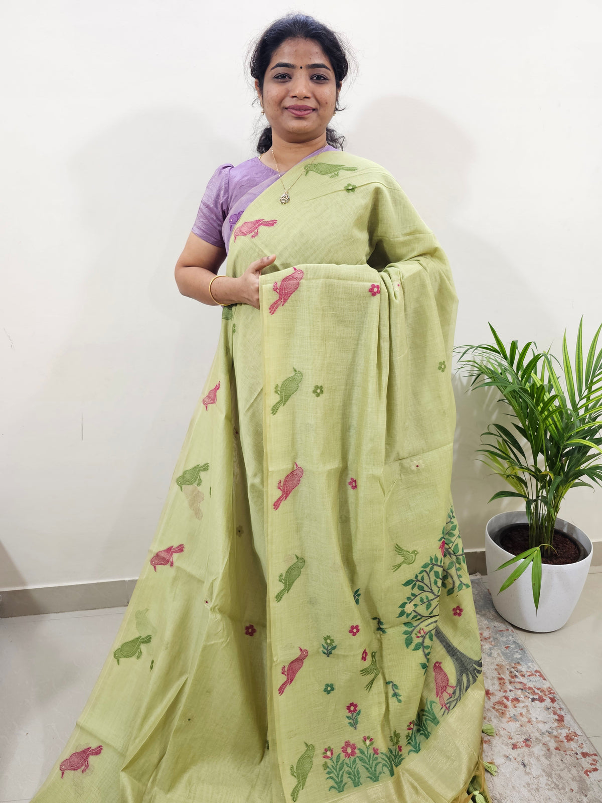 Soft Cotton with Weaving Floral Pattern  - Green