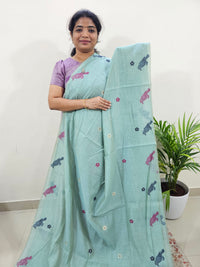 Soft Cotton with Weaving Floral Pattern  - Blue