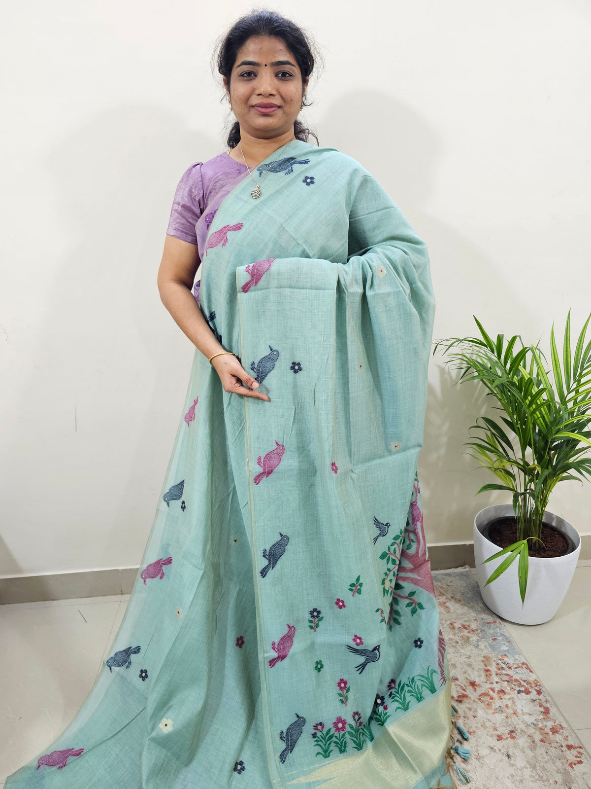 Soft Cotton with Weaving Floral Pattern  - Blue