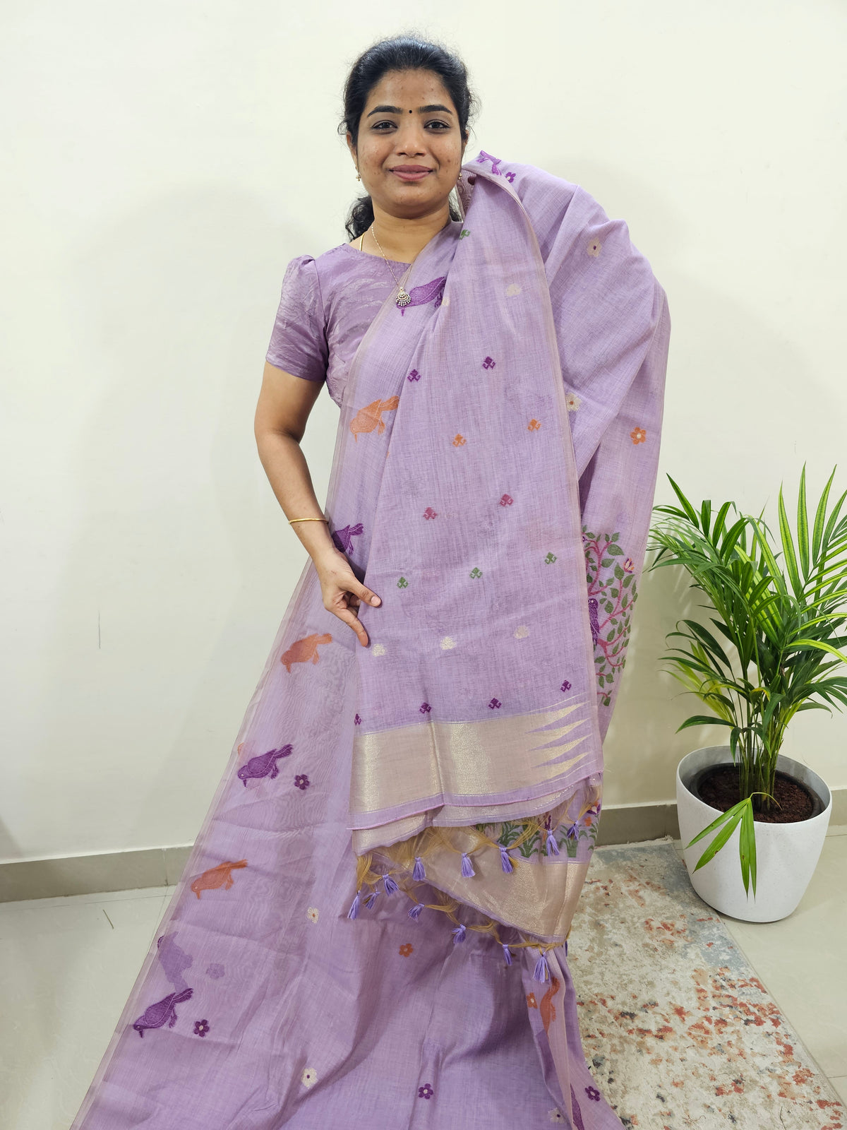 Soft Cotton with Weaving Floral Pattern  - Purple