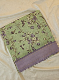 Pure Chanderi Butter Silk - Green with Lavender