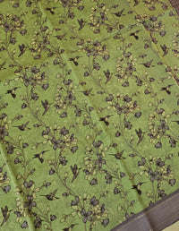Pure Chanderi Butter Silk - Green with Lavender