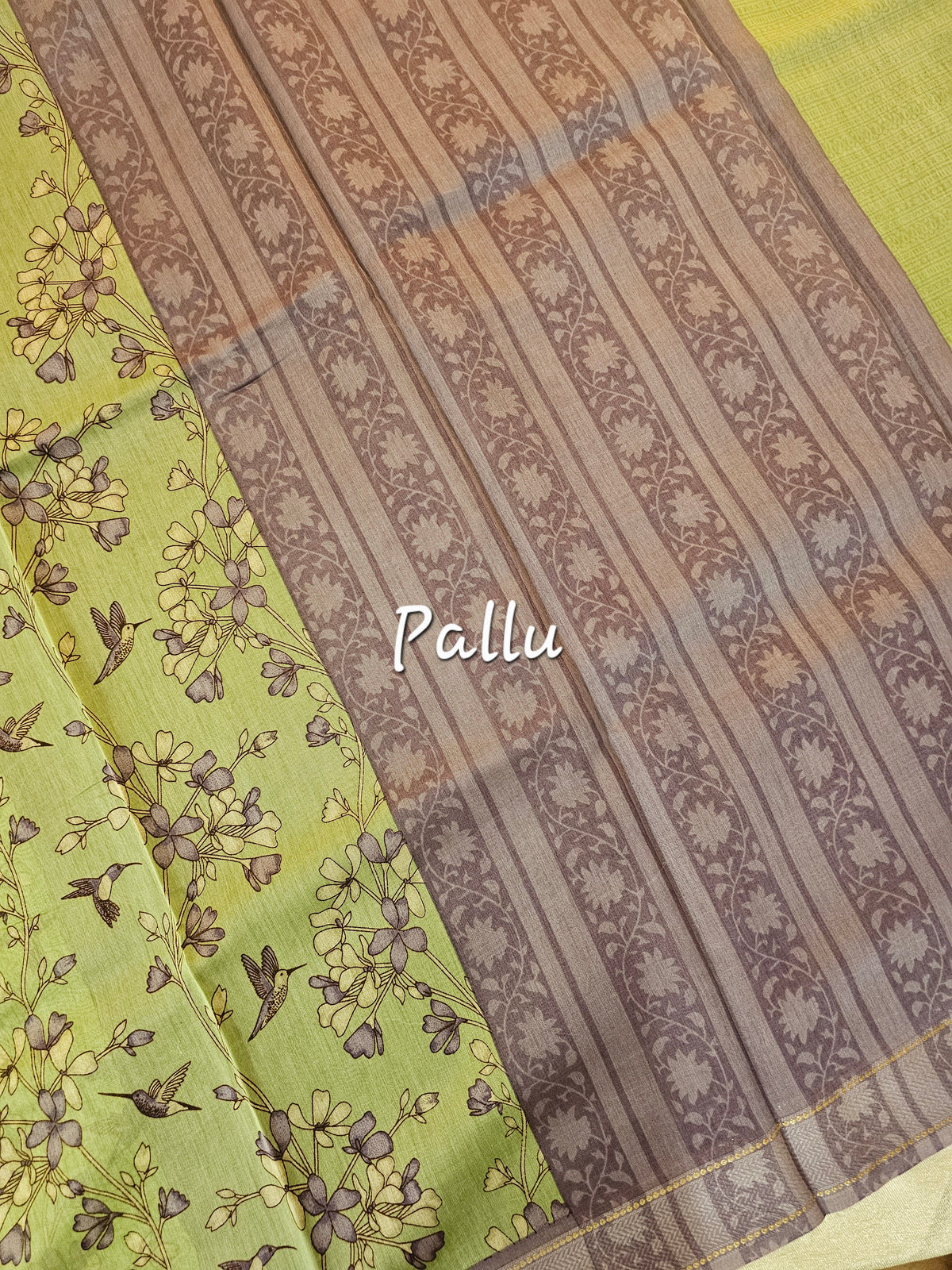 Pure Chanderi Butter Silk - Green with Lavender