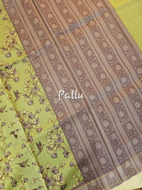 Pure Chanderi Butter Silk - Green with Lavender