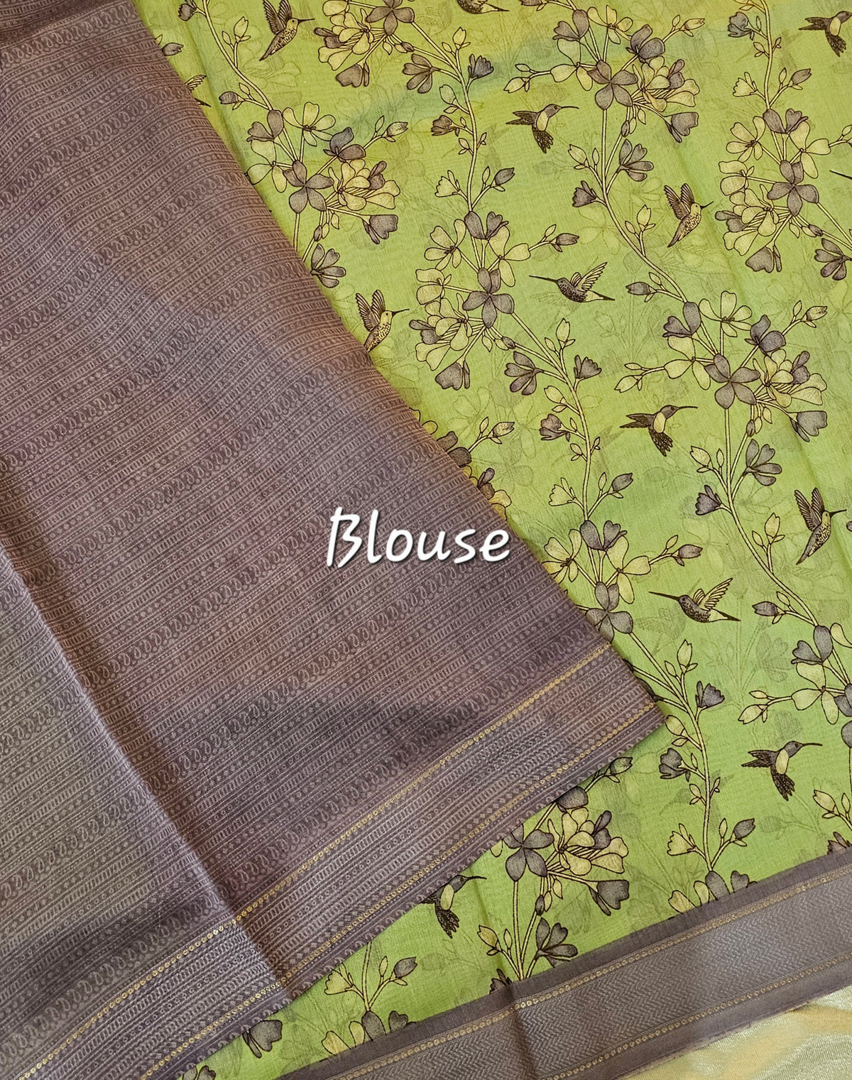 Pure Chanderi Butter Silk - Green with Lavender