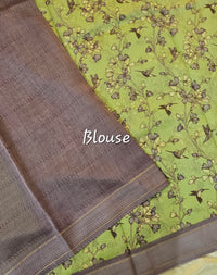 Pure Chanderi Butter Silk - Green with Lavender