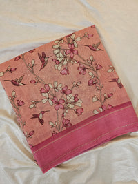Pure Chanderi Butter Silk - Peach with Pink