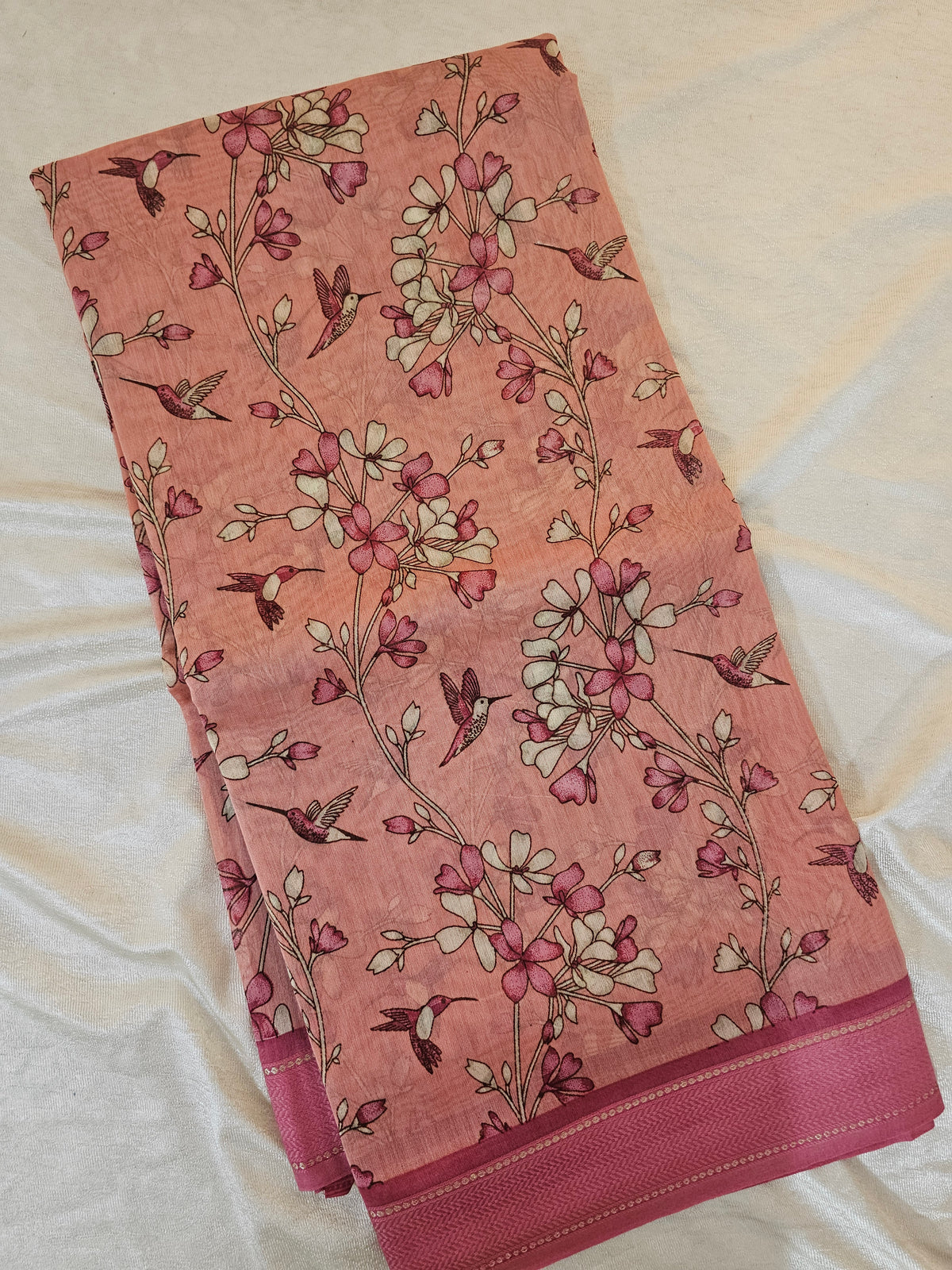 Pure Chanderi Butter Silk - Peach with Pink
